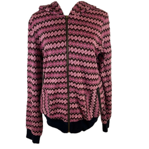 Funky People Pink Berry and Black Chevron Zip Front Sweater Hoodie Size XL